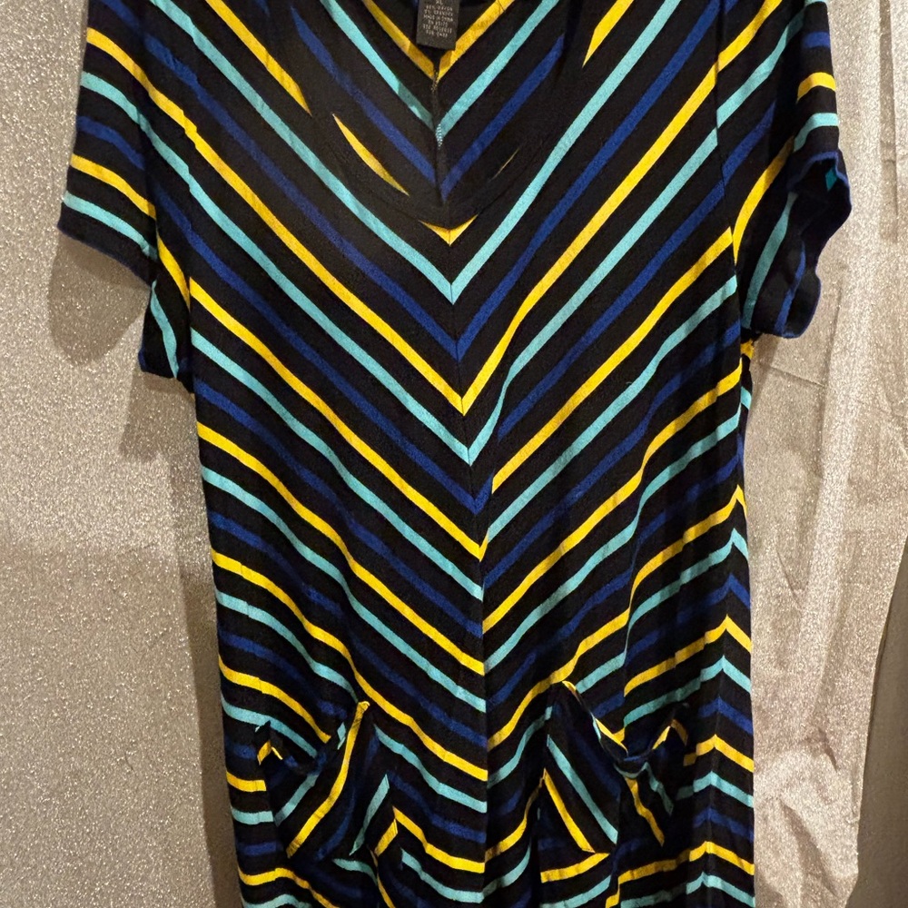 Grace Elements Striped Mini Dress in Black, Blue, and Yellow
